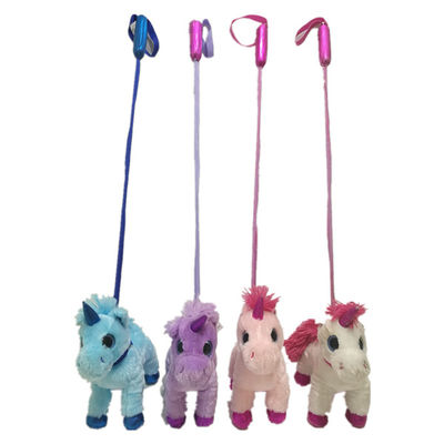 rosa Unicorn Stuffed Animals del canto de los 7.87in que camina y juguetes de la felpa con el palillo retractable