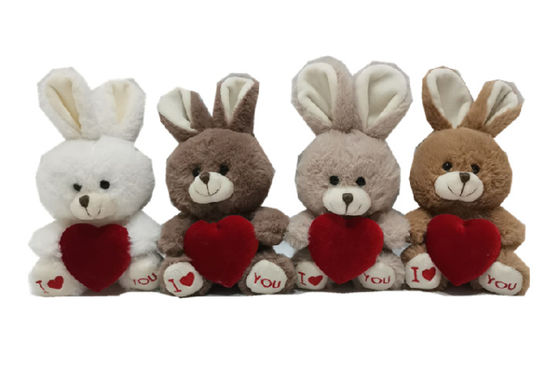 La felpa suave del día de tarjetas del día de San Valentín del teñido anudado juega 4 conejos de CLR con el corazón rojo
