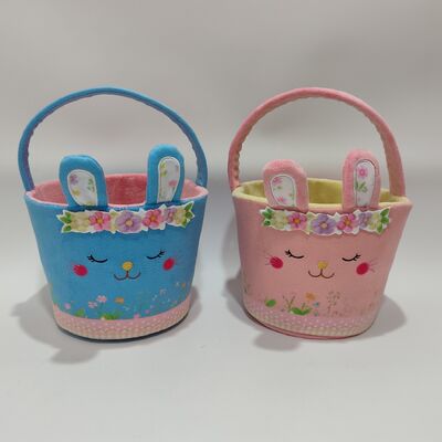 Cesta de conejo de Pascua de dos tonos juguete de peluche Colección de regalos de Navidad suave y colorida