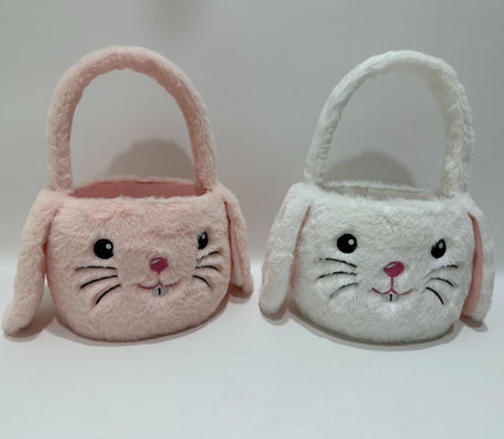 Venta caliente de la Pascua lindo y bonito rosa y blanco Plush Conejo Cesta juguete