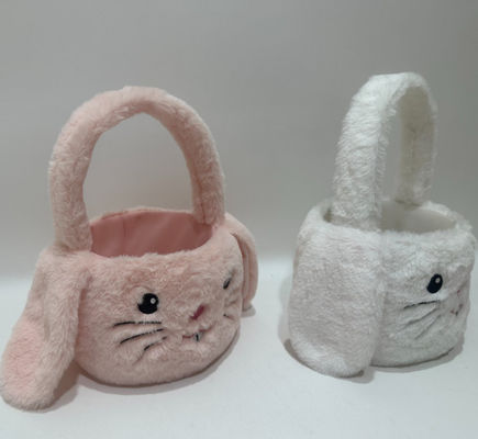 Venta caliente de la Pascua lindo y bonito rosa y blanco Plush Conejo Cesta juguete
