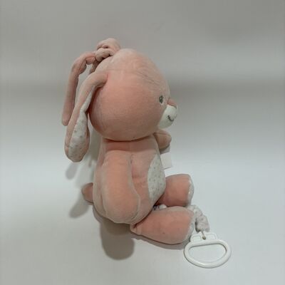 Caja de música infantil de conejo rosa de peluche, juguete Musical relajante para bebé suave