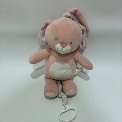 Caja de música infantil de conejo rosa de peluche, juguete Musical relajante para bebé suave