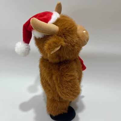 Peluche de Vaca de las Tierras Altas Navideña Cantante y Bailarina, Juguete Musical Animado de Peluche, Muñeco de Vaca de las Tierras Altas Navideño
