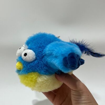 Peluche de pájaro regordete azul con sonido, aprieta para piar, divertido pájaro de peluche, juguete interactivo para aliviar el estrés