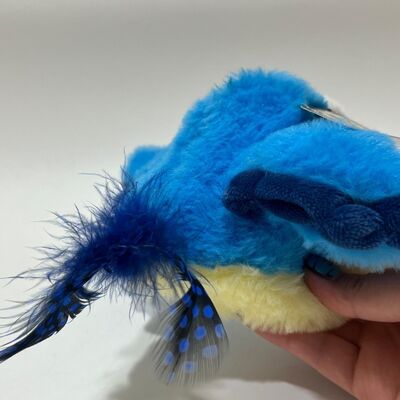 Peluche de pájaro regordete azul con sonido, aprieta para piar, divertido pájaro de peluche, juguete interactivo para aliviar el estrés