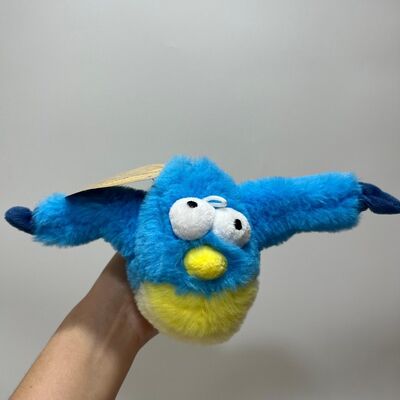 Peluche de pájaro regordete azul con sonido, aprieta para piar, divertido pájaro de peluche, juguete interactivo para aliviar el estrés