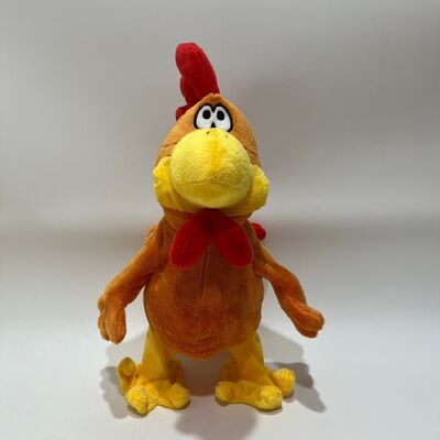 Peluche de pollo amarillo de pelo largo con cuello que tira, cacarea, canta y baila, muñeco de gallo divertido, juguete interactivo para aliviar el estrés