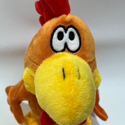 Peluche de pollo amarillo de pelo largo con cuello que tira, cacarea, canta y baila, muñeco de gallo divertido, juguete interactivo para aliviar el estrés