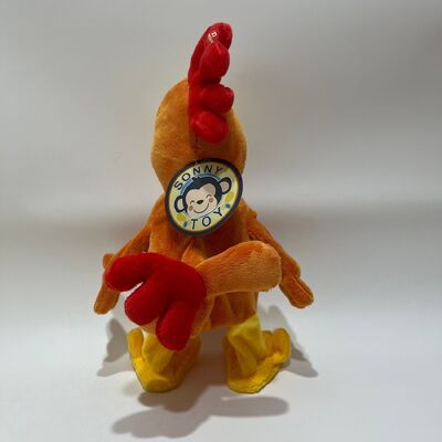 Peluche de pollo amarillo de pelo largo con cuello que tira, cacarea, canta y baila, muñeco de gallo divertido, juguete interactivo para aliviar el estrés