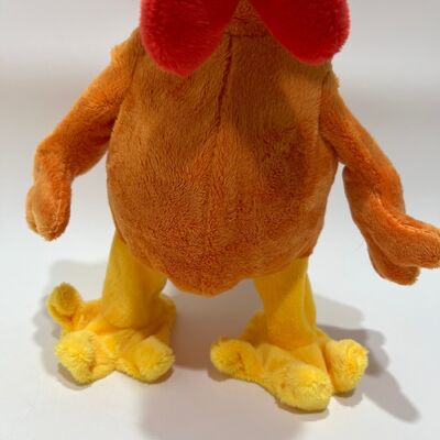 Peluche de pollo amarillo de pelo largo con cuello que tira, cacarea, canta y baila, muñeco de gallo divertido, juguete interactivo para aliviar el estrés