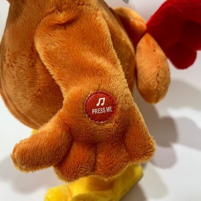 Peluche de pollo amarillo de pelo largo con cuello que tira, cacarea, canta y baila, muñeco de gallo divertido, juguete interactivo para aliviar el estrés