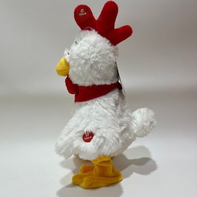 Peluche de pollo blanco con cuello que tira, cacarea, canta y baila, muñeco de gallo divertido, juguete interactivo para aliviar el estrés