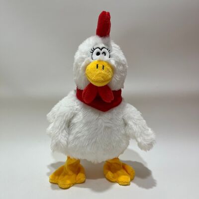 Peluche de pollo blanco con cuello que tira, cacarea, canta y baila, muñeco de gallo divertido, juguete interactivo para aliviar el estrés