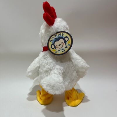 Peluche de pollo blanco con cuello que tira, cacarea, canta y baila, muñeco de gallo divertido, juguete interactivo para aliviar el estrés
