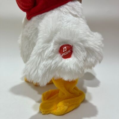 Peluche de pollo blanco con cuello que tira, cacarea, canta y baila, muñeco de gallo divertido, juguete interactivo para aliviar el estrés