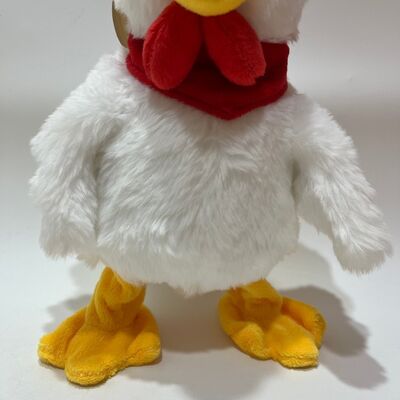 Peluche de pollo blanco con cuello que tira, cacarea, canta y baila, muñeco de gallo divertido, juguete interactivo para aliviar el estrés