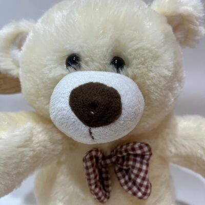 Cantando y aplaudiendo Cream Teddy Bear Plush Toy Interactivo Música Oso clásico Plaid Bowtie Animal relleno