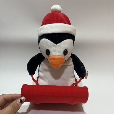 Swinging Sleigh Penguin and Santa Plush Toy Swings Back and Forth Plays Three Songs Christmas Interactive Doll Party Prop