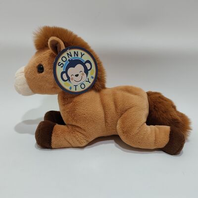 Juguete de caballo de peluche marrón lindo y realista animal relleno