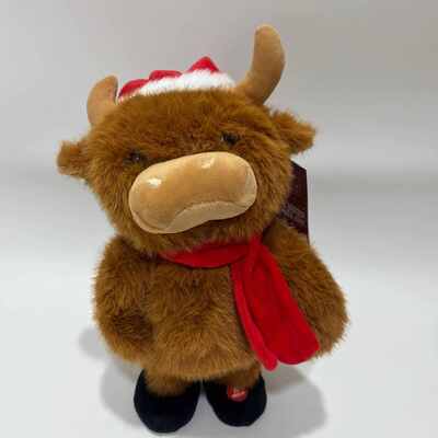 Peluche de Vaca de las Tierras Altas Navideña Cantante y Bailarina, Juguete Musical Animado de Peluche, Muñeco de Vaca de las Tierras Altas Navideño