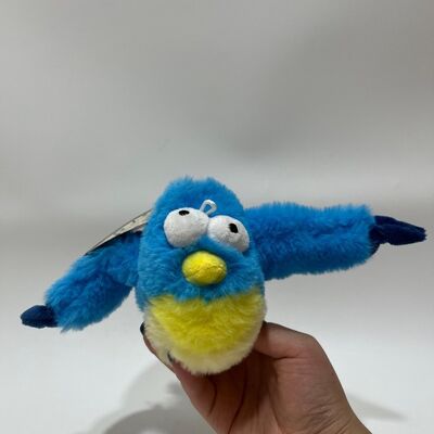 Peluche de pájaro regordete azul con sonido, aprieta para piar, divertido pájaro de peluche, juguete interactivo para aliviar el estrés